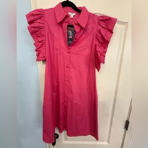 Pink Ruffled Sleeve Button-Up dress